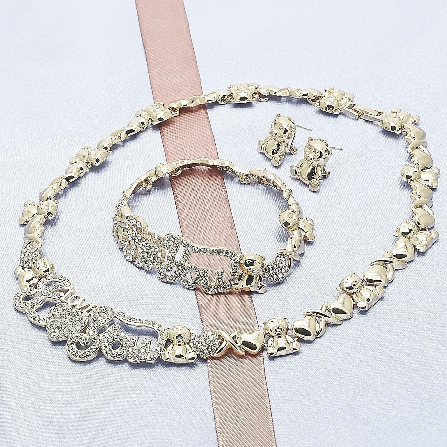 Gold Jewelry Set |HUGS & KISSES Xo Set | 18K Real Gold Filled Jewelry Set | XOXO Necklace Set | Heart Jewelry Set | I Love You Jewelry Set