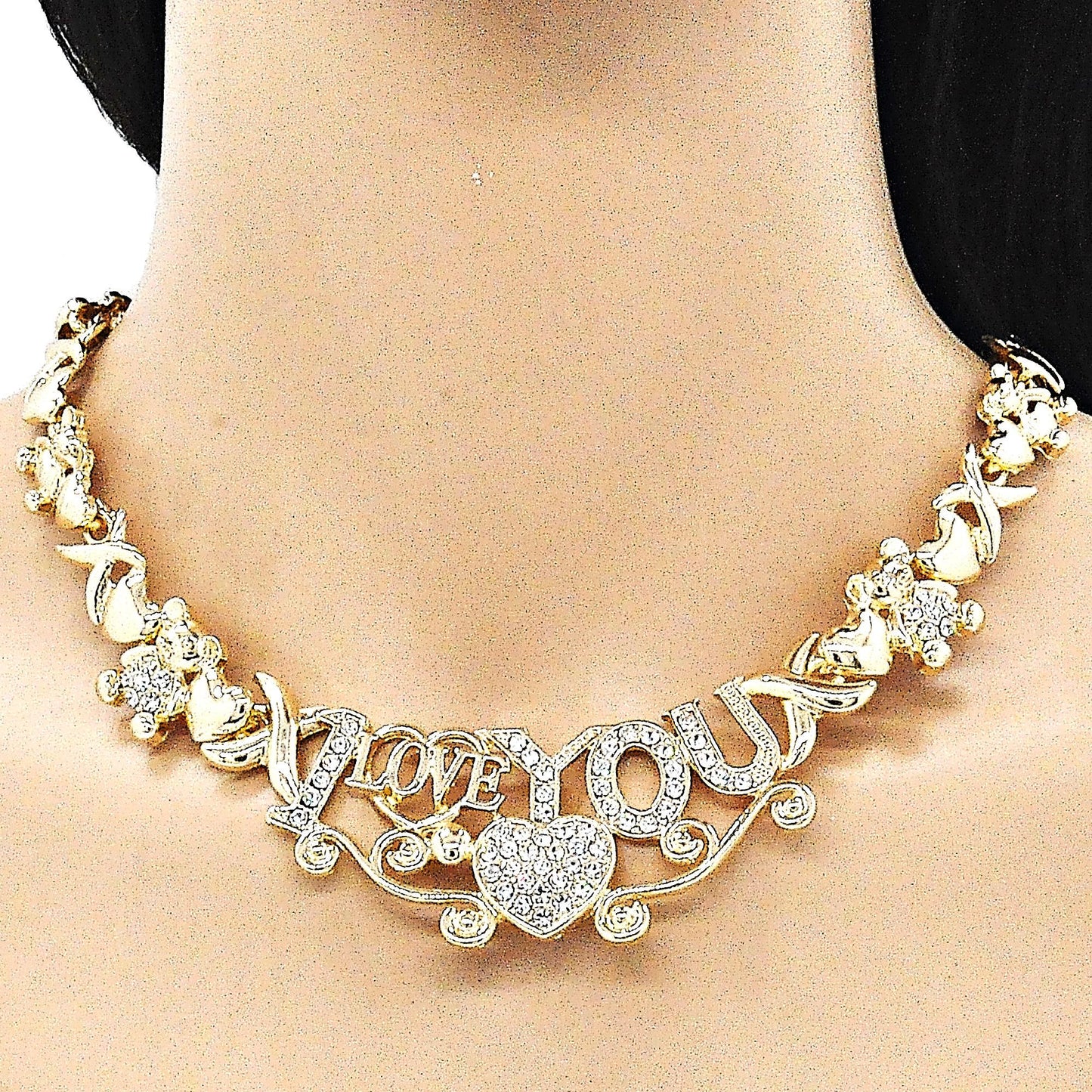 Gold Jewelry Set HUGS & KISSES Gold Necklace, 18K Gold Filled Over Jewelry Set | XOXO Necklace Set | Heart Jewelry Set | Gift For Your Diva