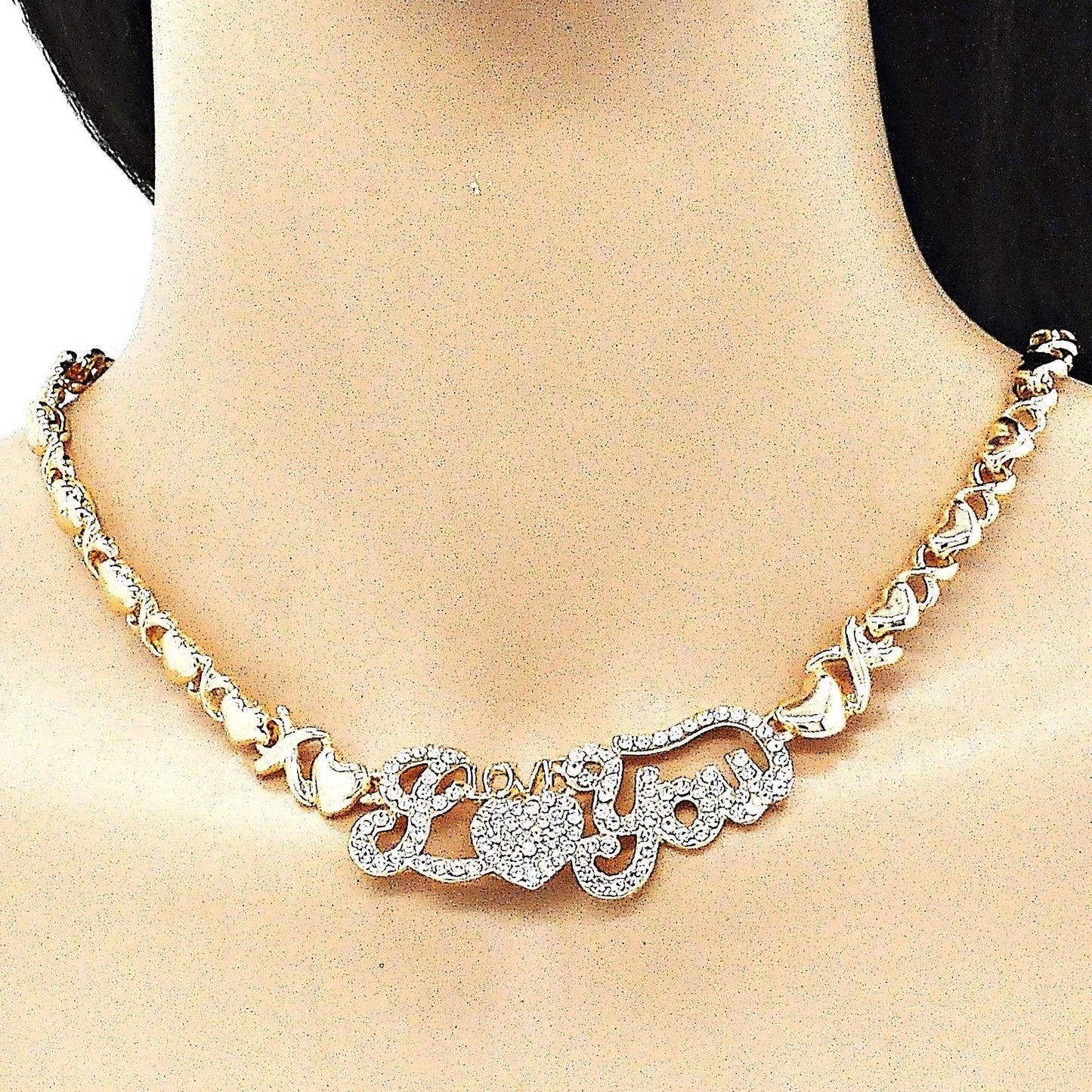 Gold Jewelry Set HUGS & KISSES Gold Necklace | 18K Gold Filled I Love You Set | XOXO Necklace Set | Heart Jewelry Set | Gift For Your Diva