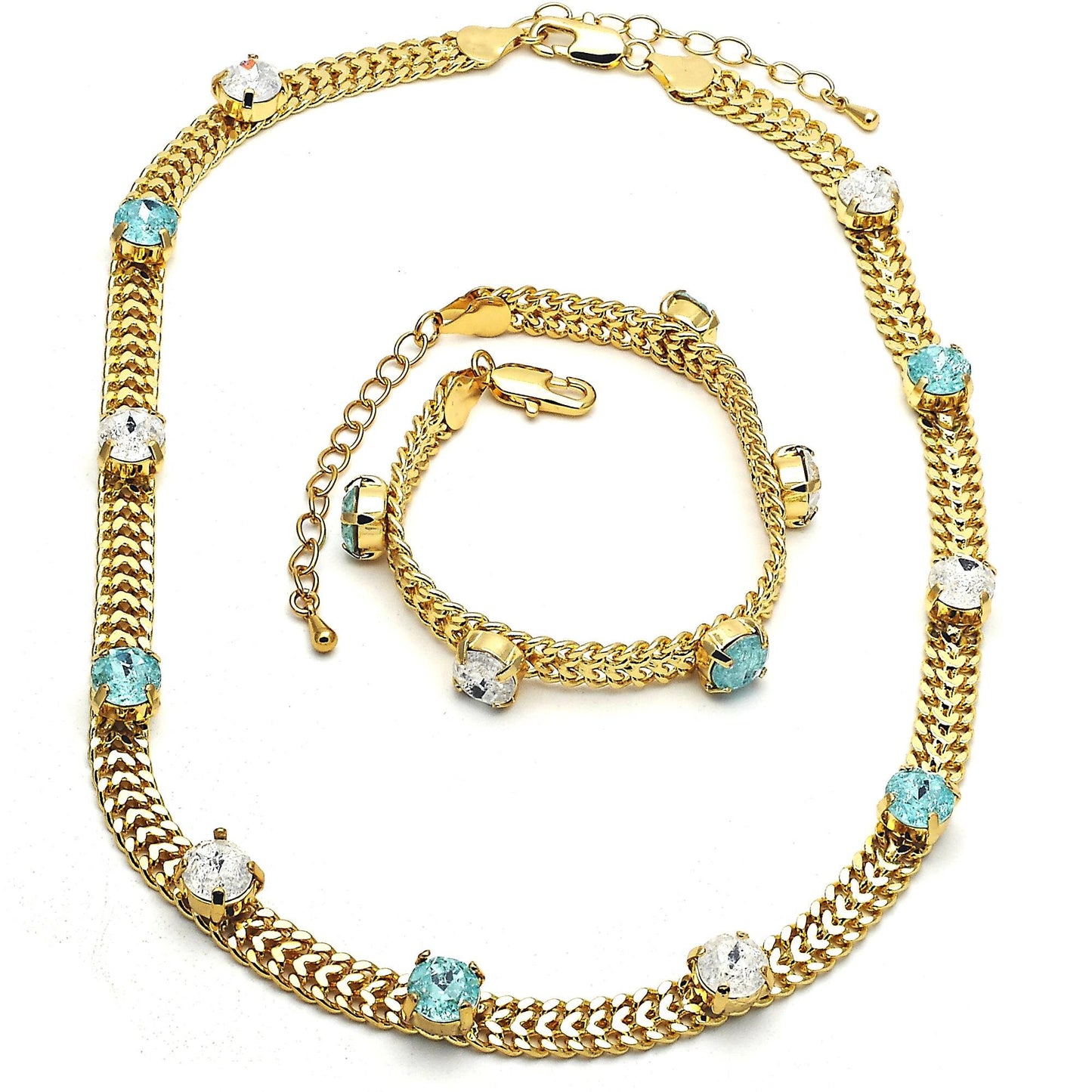 Gold Necklace HUGS & KISSES Necklace Set, Gold Filled Cuban Link Crystal Necklace - XOXO Necklace, Statement Necklace, Wedding, Gift For Her