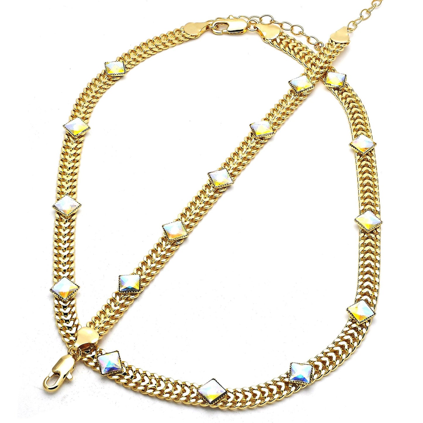 Gold Necklace HUGS & KISSES Necklace Set, Gold Filled Cuban Link Crystal Necklace, XOXO Necklace, Statement Necklace, Wedding, Gift For Her