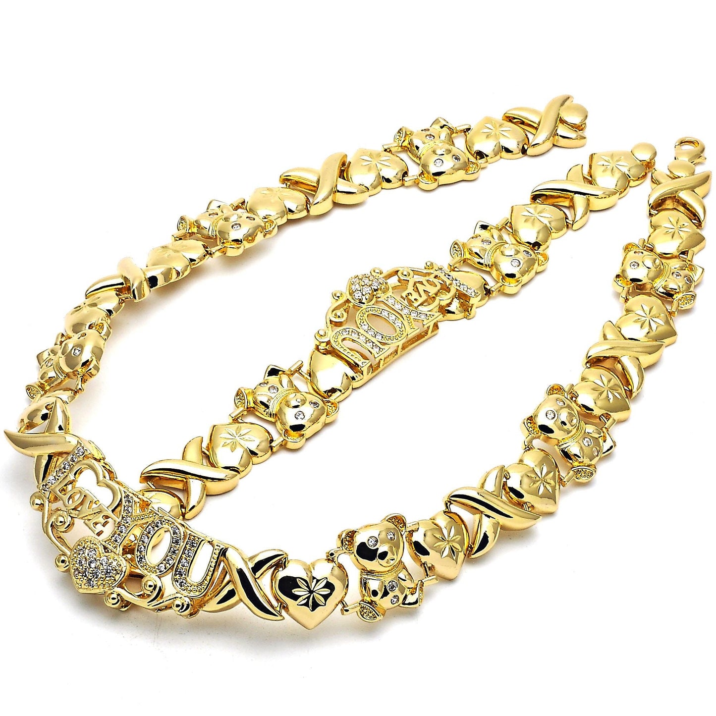 Gold Jewelry Set HUGS & KISSES Gold Necklace | 18K Gold Filled Over Jewelry Set | XOXO Necklace Set | Heart Jewelry Set | Gift For Her or U