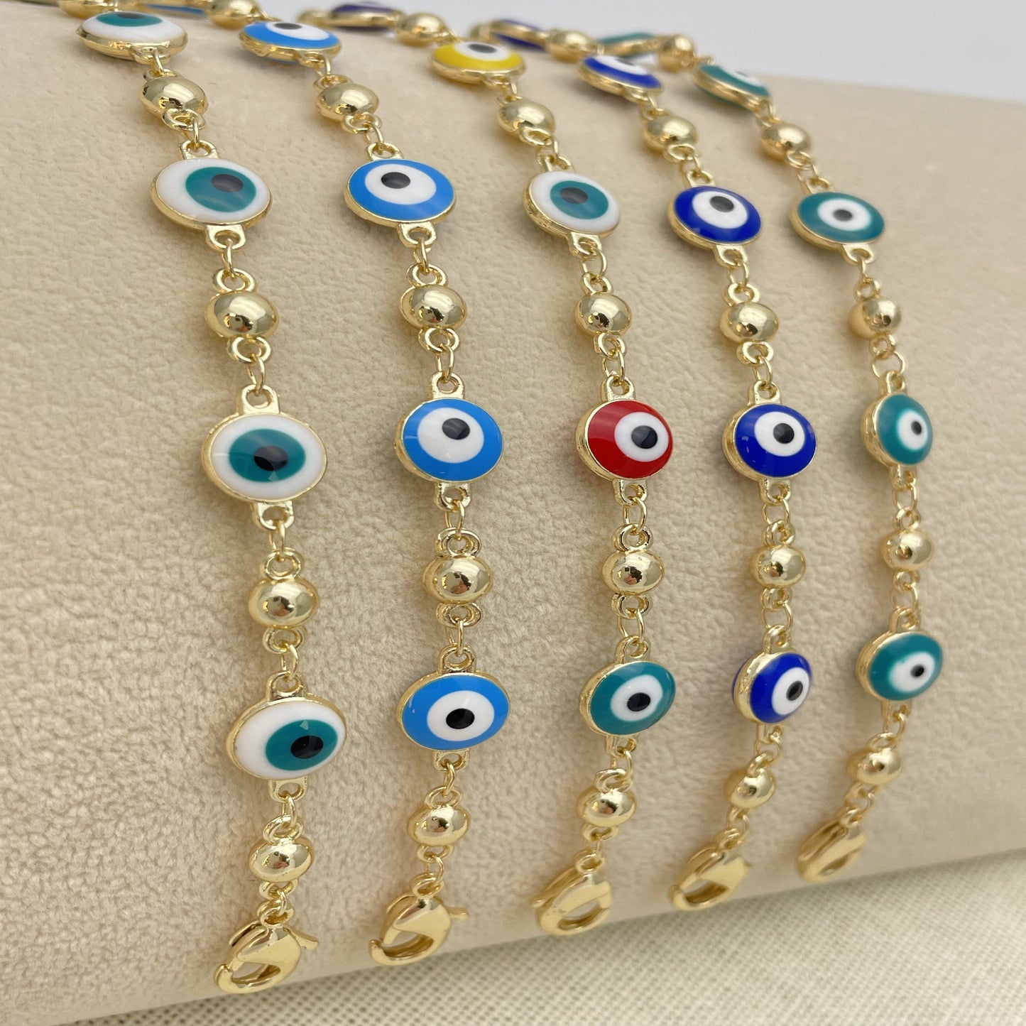 Blue & White Evil Eye Gold Bracelet | Minimalist Gold Bracelet a Dainty Gold Bracelet | Evil Eye | Gift for Her, Gold Bracelet 6.5” - 8”