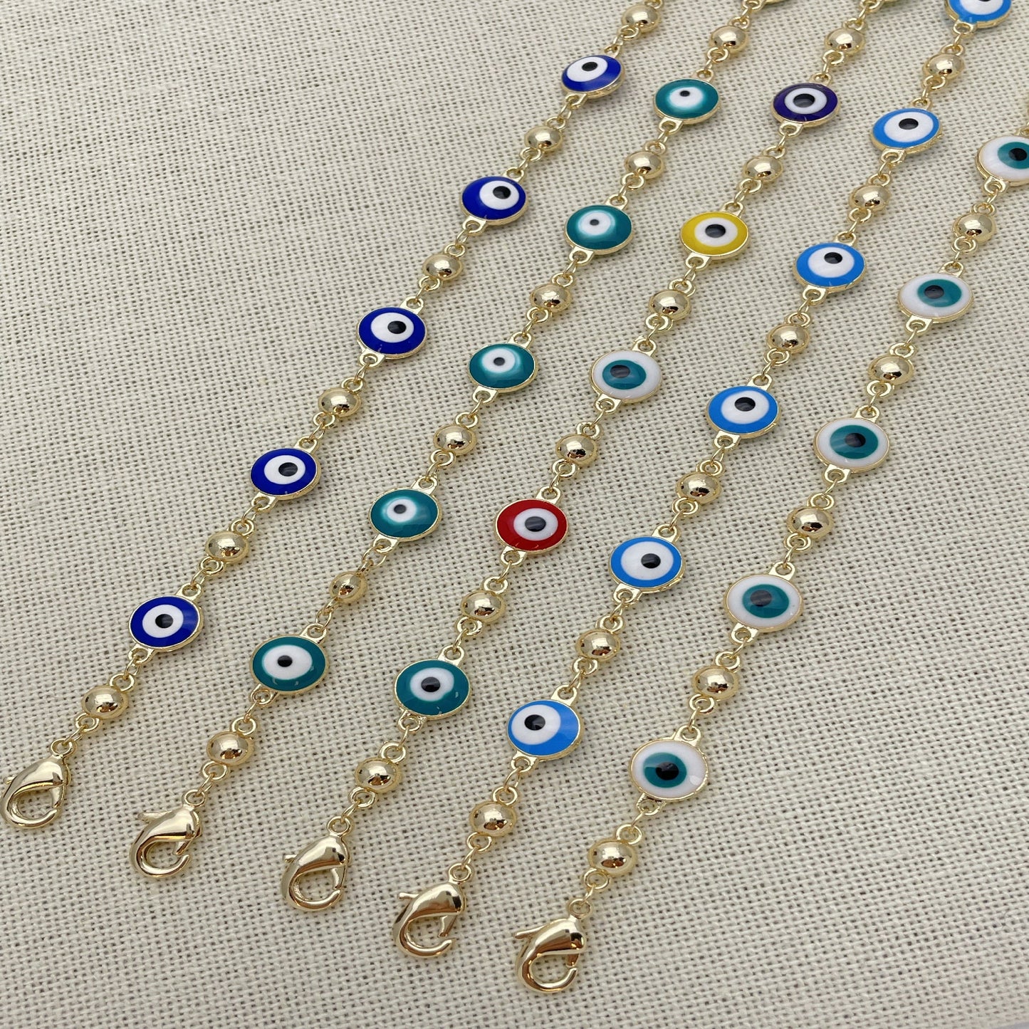 Blue & White Evil Eye Gold Bracelet | Minimalist Gold Bracelet a Dainty Gold Bracelet | Evil Eye | Gift for Her, Gold Bracelet 6.5” - 8”