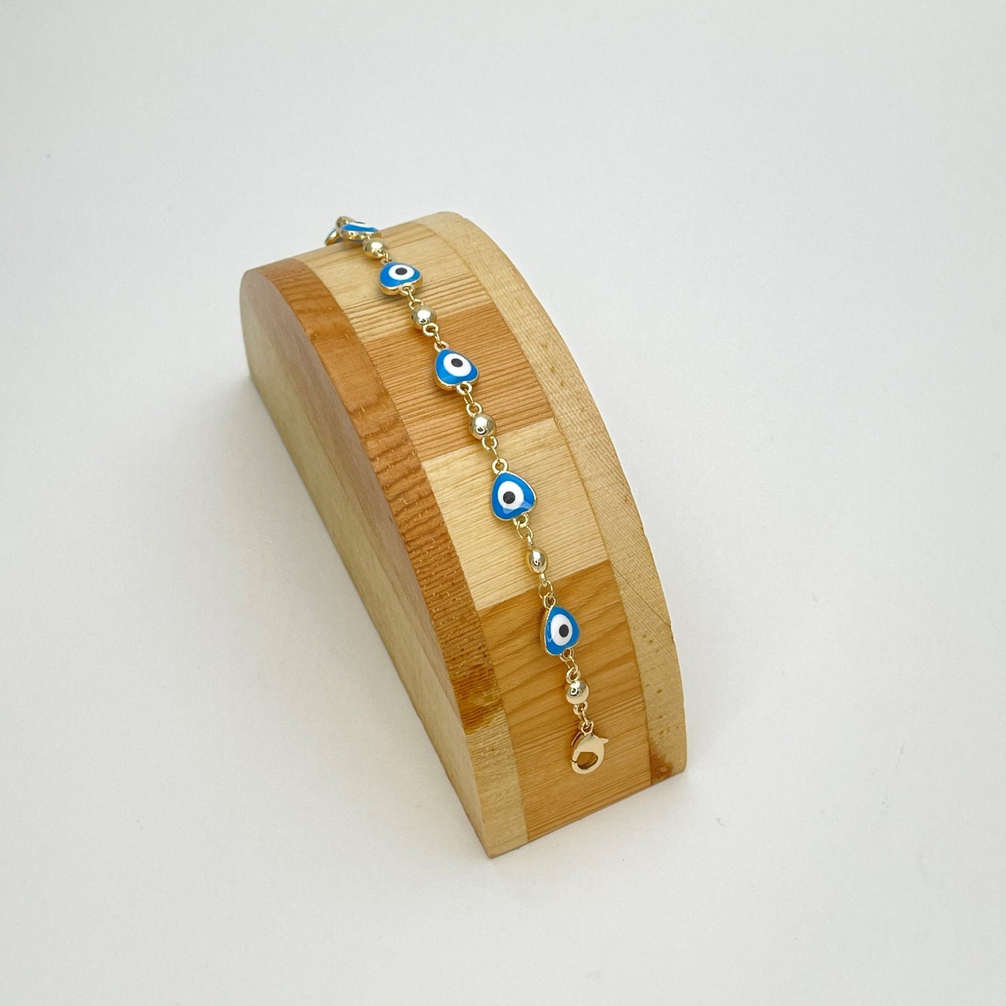 Baby Blue Evil Eye Bracelet | Turkish Eye Gold Bracelet | Greek Eye Gold Bracelet | Evil Eye Charm | Gift for Her, Gold Bracelet 6.5” 8”