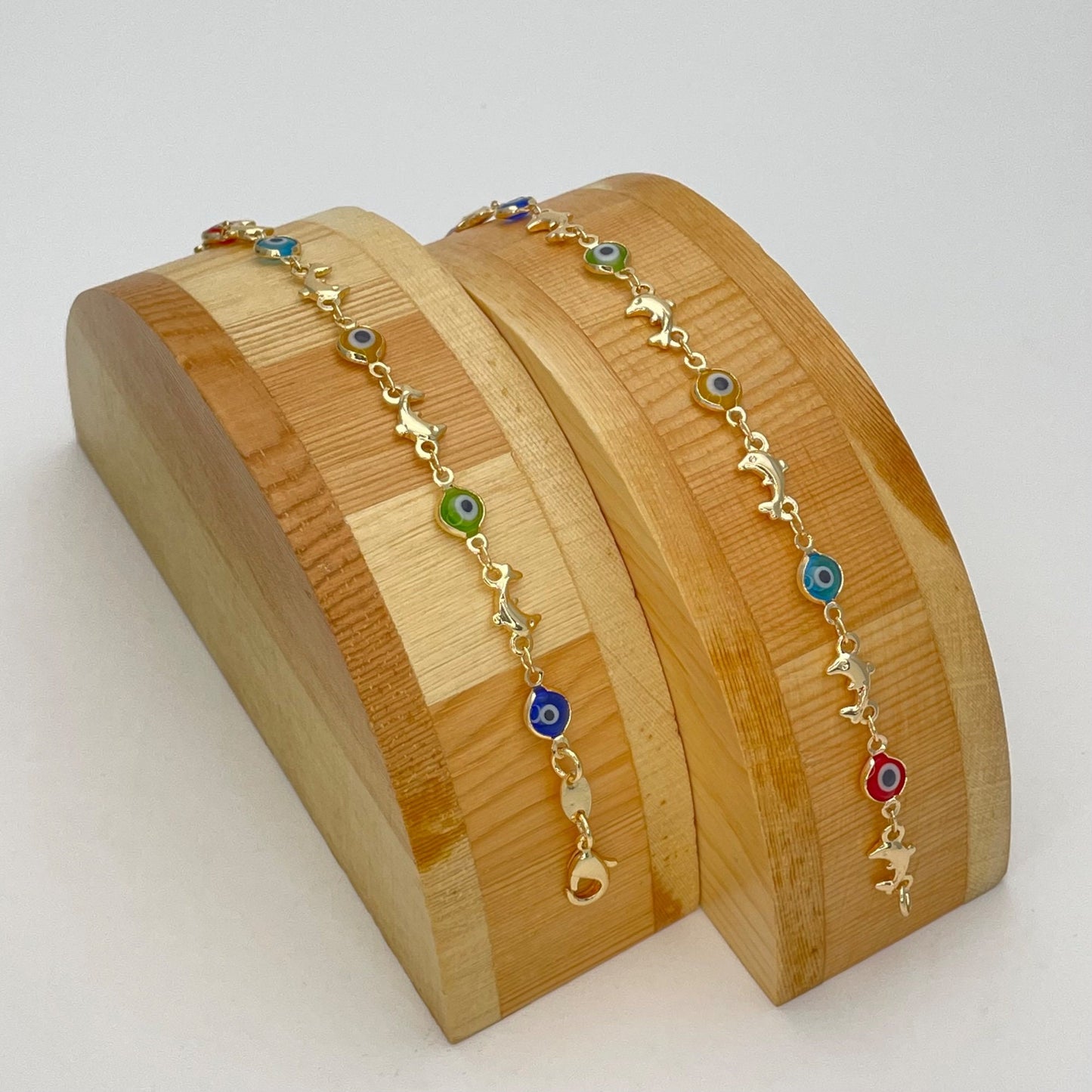 MULTICOLOR Evil Eye Bracelet | Dolphin Eye Gold Bracelet | Greek Eye Gold Bracelet, Evil Eye Charm | Gift for Her, Gold Bracelet 6.5” 8”