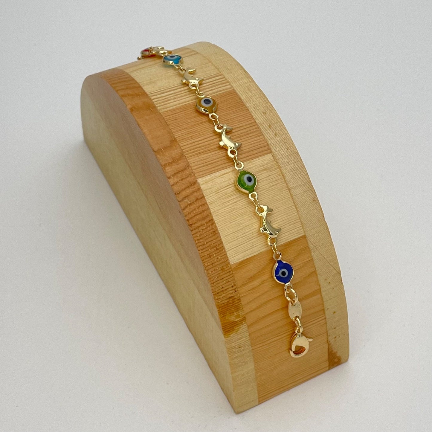 MULTICOLOR Evil Eye Bracelet | Dolphin Eye Gold Bracelet | Greek Eye Gold Bracelet, Evil Eye Charm | Gift for Her, Gold Bracelet 6.5” 8”
