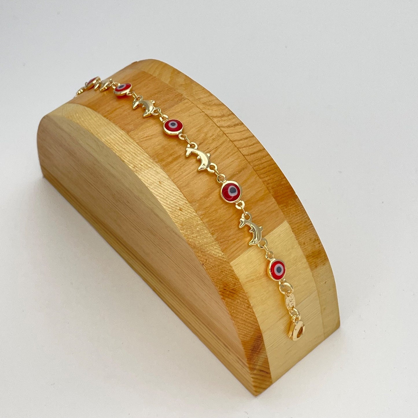 EVIL EYE Bracelet | DOLPHIN & Red White Evil Eye Gold Bracelet | Dainty Gold Bracelet | Evil Eye Bead, Gift for Her | Minimalist - 6.5” - 8”