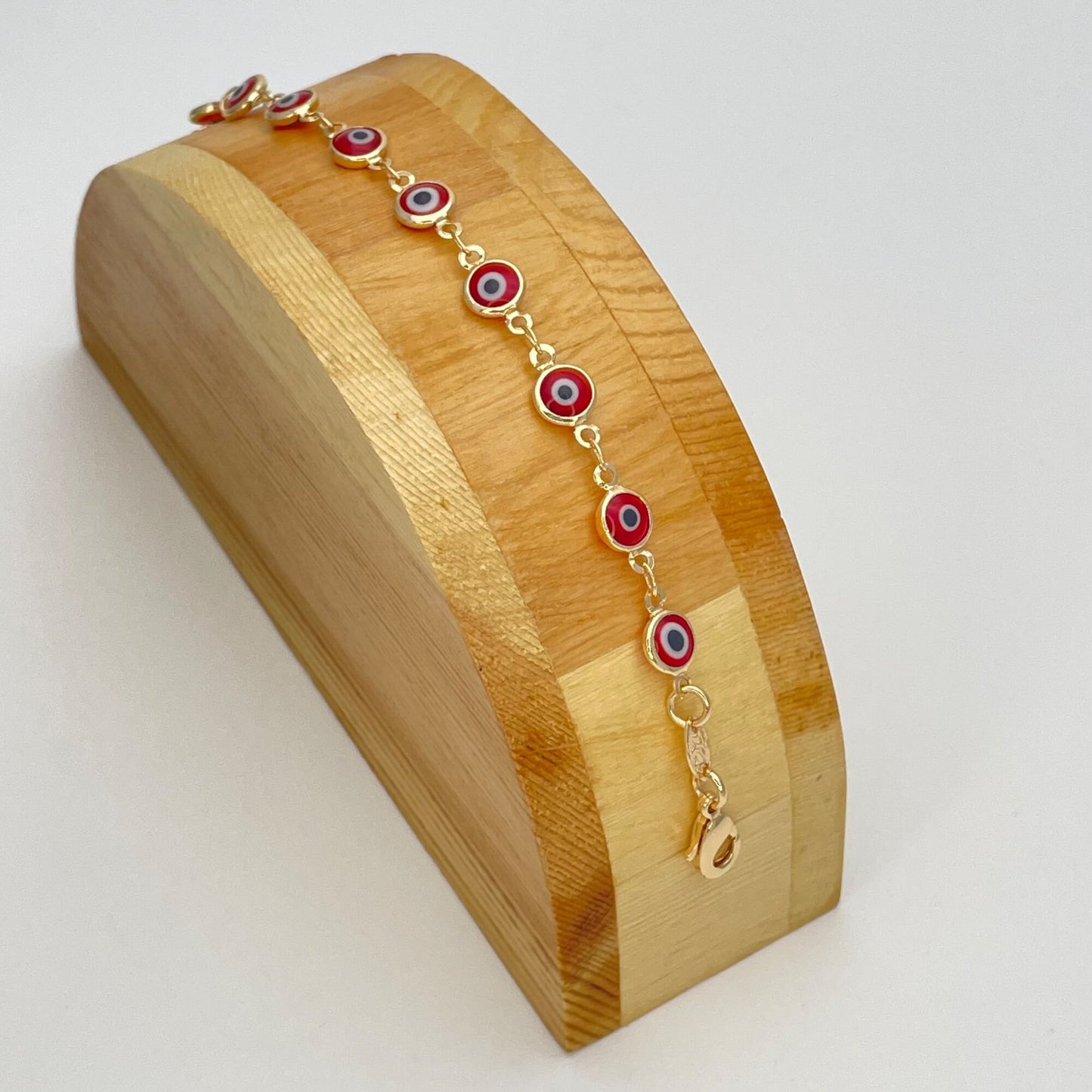 RED & WHITE Evil Eye Gold Bracelet, Handmade Minimalist Evil Eye Bracelet, It's a Lucky Amulet Bracelet | Dainty Gold Filled | Gift for Her