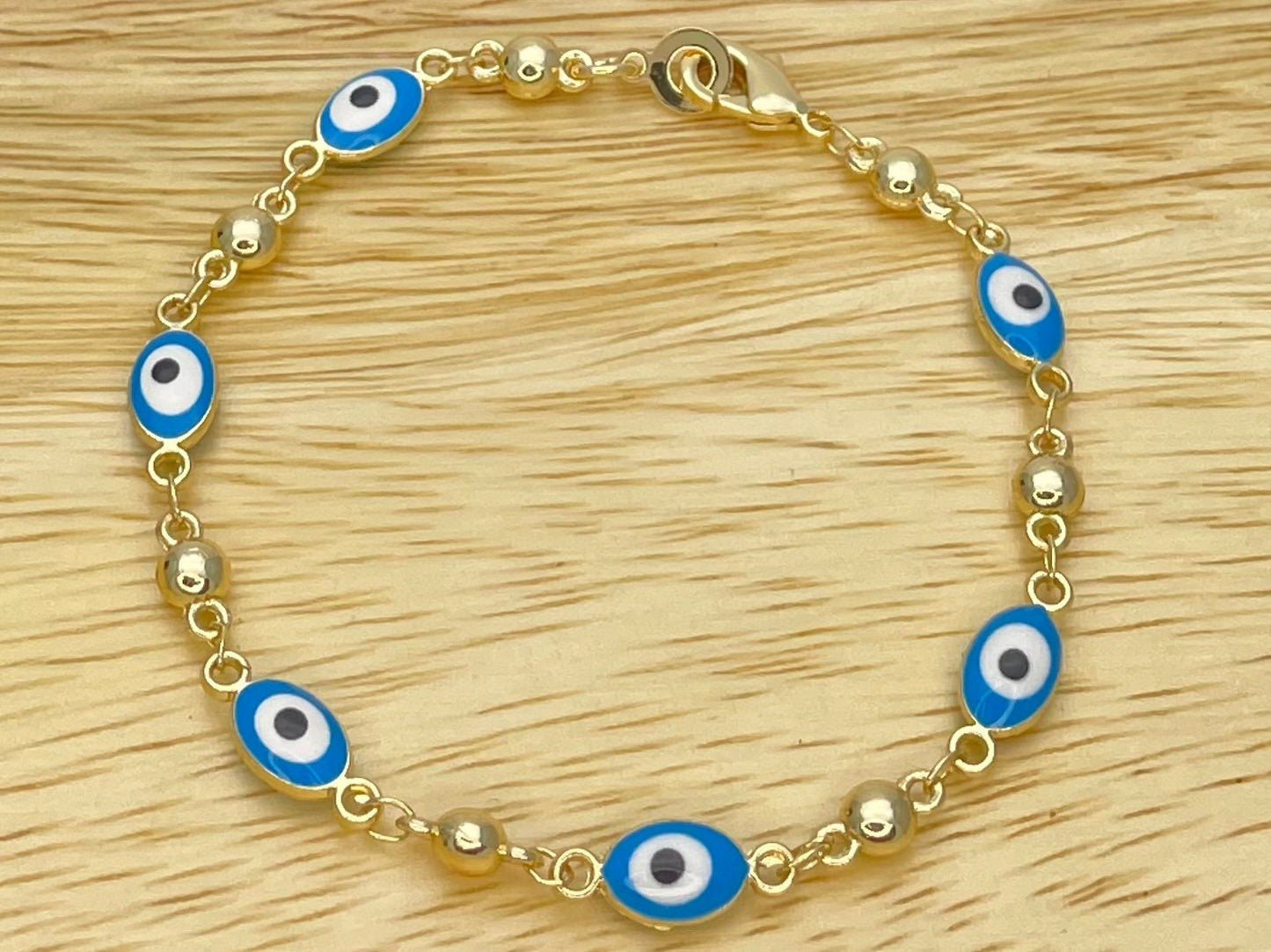 LIGHT BLUE OVAL Shape Beads Handmade Minimalist Evil Eye Bracelet, It's a Lucky Bracelet | Dainty Gold Filled Bracelet | Gift for Her