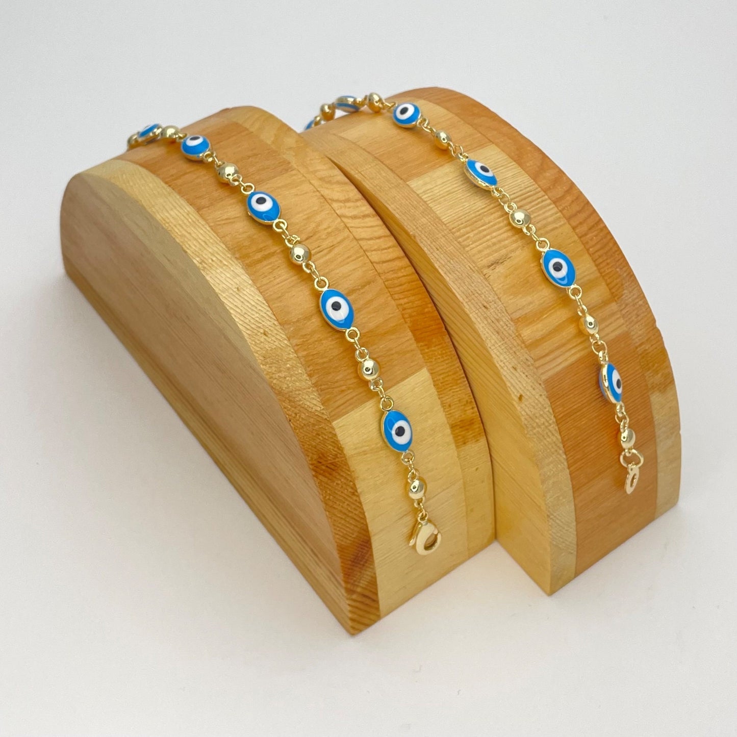 LIGHT BLUE OVAL Shape Beads Handmade Minimalist Evil Eye Bracelet, It's a Lucky Bracelet | Dainty Gold Filled Bracelet | Gift for Her