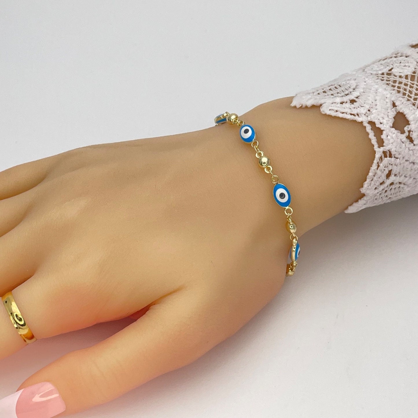 LIGHT BLUE OVAL Shape Beads Handmade Minimalist Evil Eye Bracelet, It's a Lucky Bracelet | Dainty Gold Filled Bracelet | Gift for Her