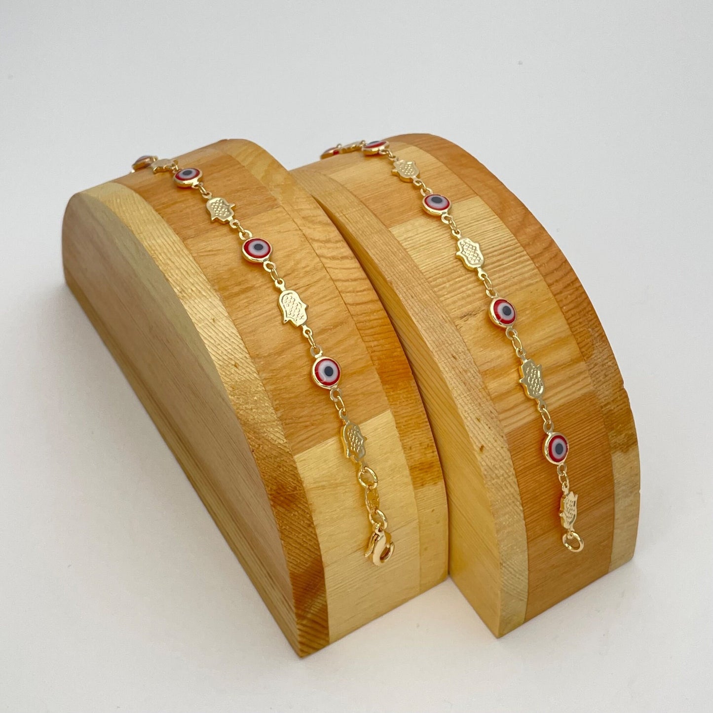RED & WHITE Evil Eye HAMZA Gold Bracelet, HANDMADE Dainty Lucky Charm Bead Bracelet | Gift for Her | Gift for Mom | Gift for Best Friend