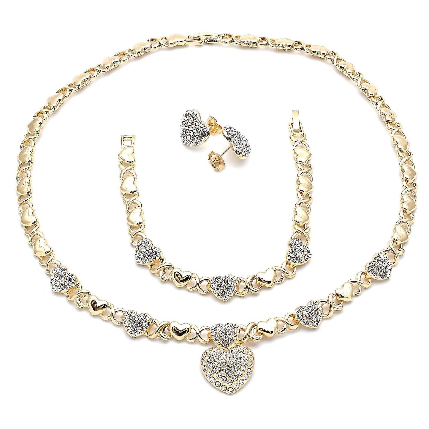 Gold Jewelry Set HUGS & KISSES Gold Necklace - 18K Gold Filled Over Jewelry Set | XOXO Necklace Set | Heart Jewelry Set | Gift For Your Diva