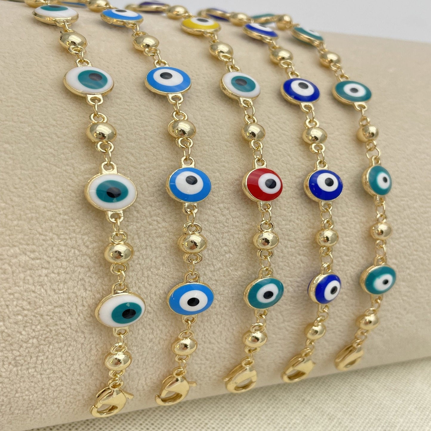 Minimalist WHITE & BLUE Evil Eye Gold Bracelet. HANDMADE Dainty Lucky Charm Gold Bracelet | Gift for Her | Gift for Mom