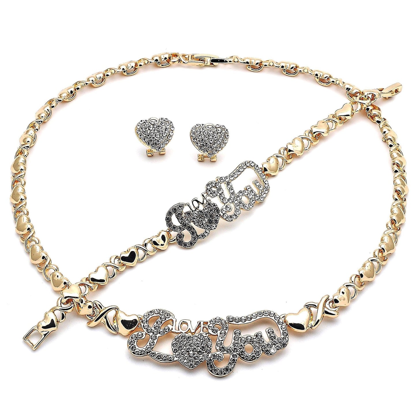 Gold Jewelry Set HUGS & KISSES Gold Necklace | 18K Gold Filled I Love You Set | XOXO Necklace Set | Heart Jewelry Set | Gift For Your Diva
