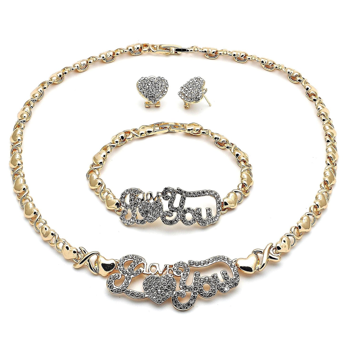 Gold Jewelry Set HUGS & KISSES Gold Necklace | 18K Gold Filled I Love You Set | XOXO Necklace Set | Heart Jewelry Set | Gift For Your Diva
