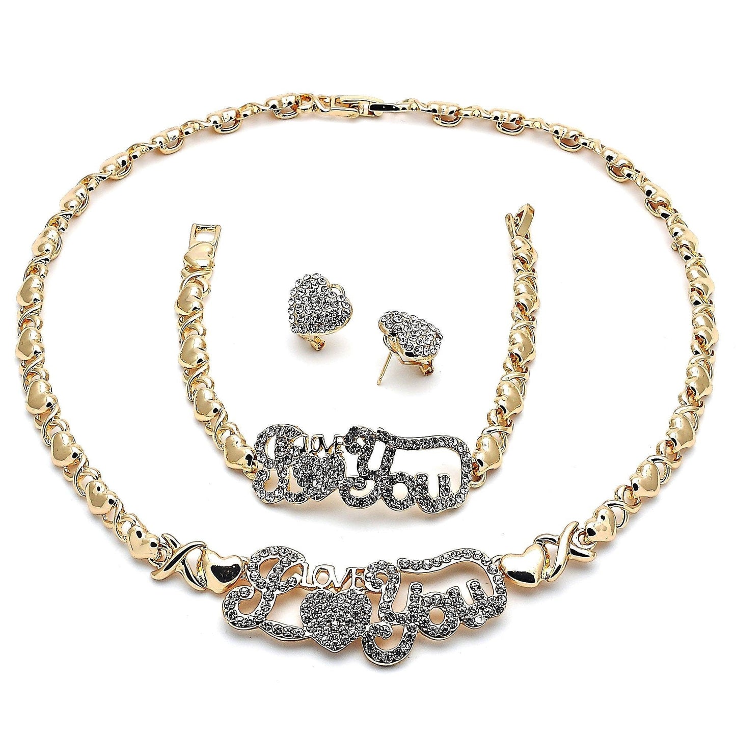Gold Jewelry Set HUGS & KISSES Gold Necklace | 18K Gold Filled I Love You Set | XOXO Necklace Set | Heart Jewelry Set | Gift For Your Diva