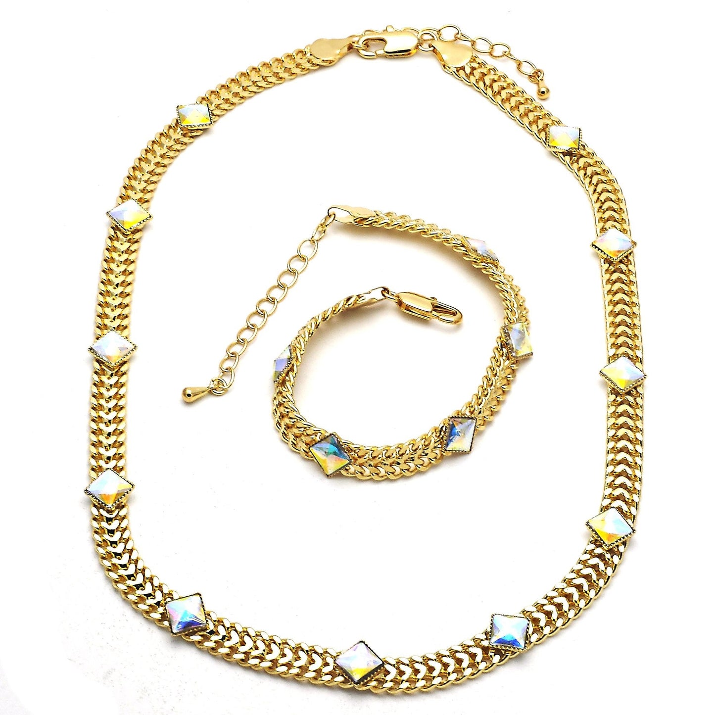 Gold Necklace HUGS & KISSES Necklace Set, Gold Filled Cuban Link Crystal Necklace, XOXO Necklace, Statement Necklace, Wedding, Gift For Her