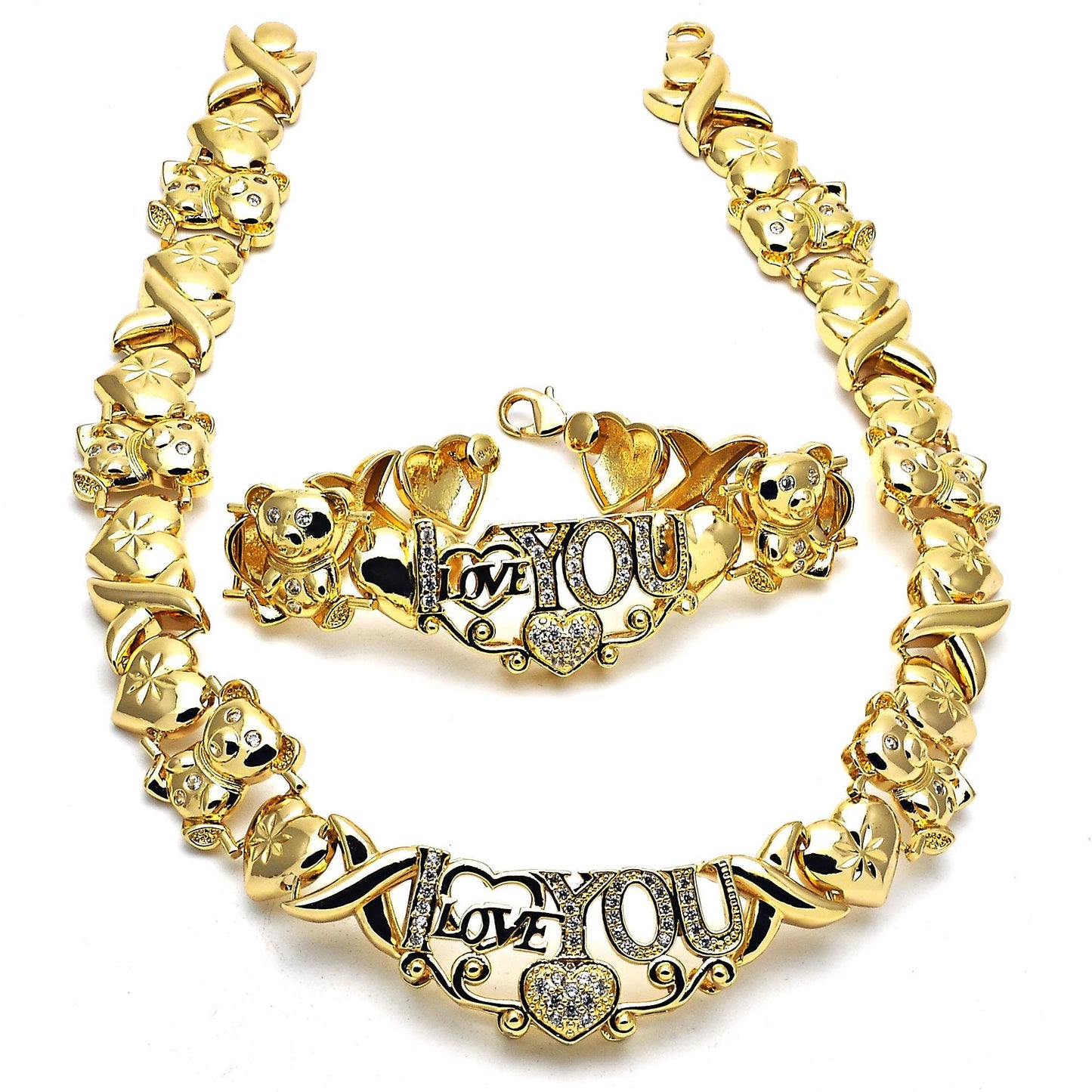 Gold Jewelry Set HUGS & KISSES Gold Necklace | 18K Gold Filled Over Jewelry Set | XOXO Necklace Set | Heart Jewelry Set | Gift For Her or U