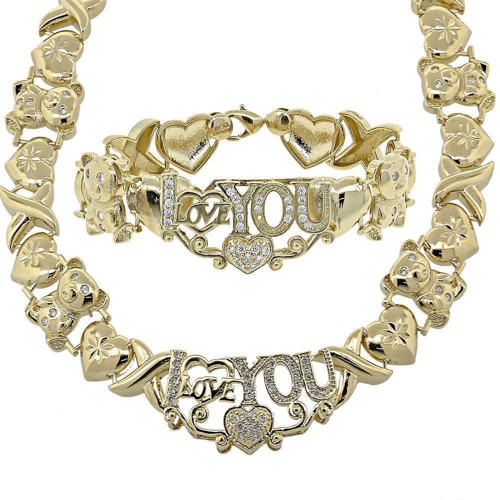 Gold Jewelry Set HUGS & KISSES Gold Necklace | 18K Gold Filled Over Jewelry Set | XOXO Necklace Set | Heart Jewelry Set | Gift For Her or U