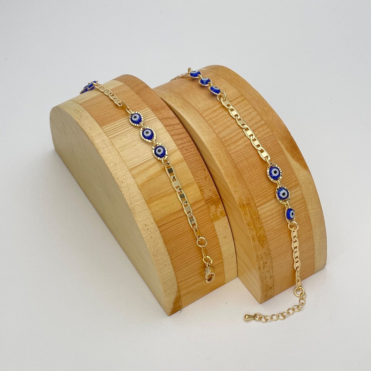 BLUE & WHITE Evil Eye Bracelet | Turkish Eye Gold Bracelet, Greek Eye Gold Bracelet | Evil Eye | Gift for Her, Gold Bracelet 6.5” - 8”