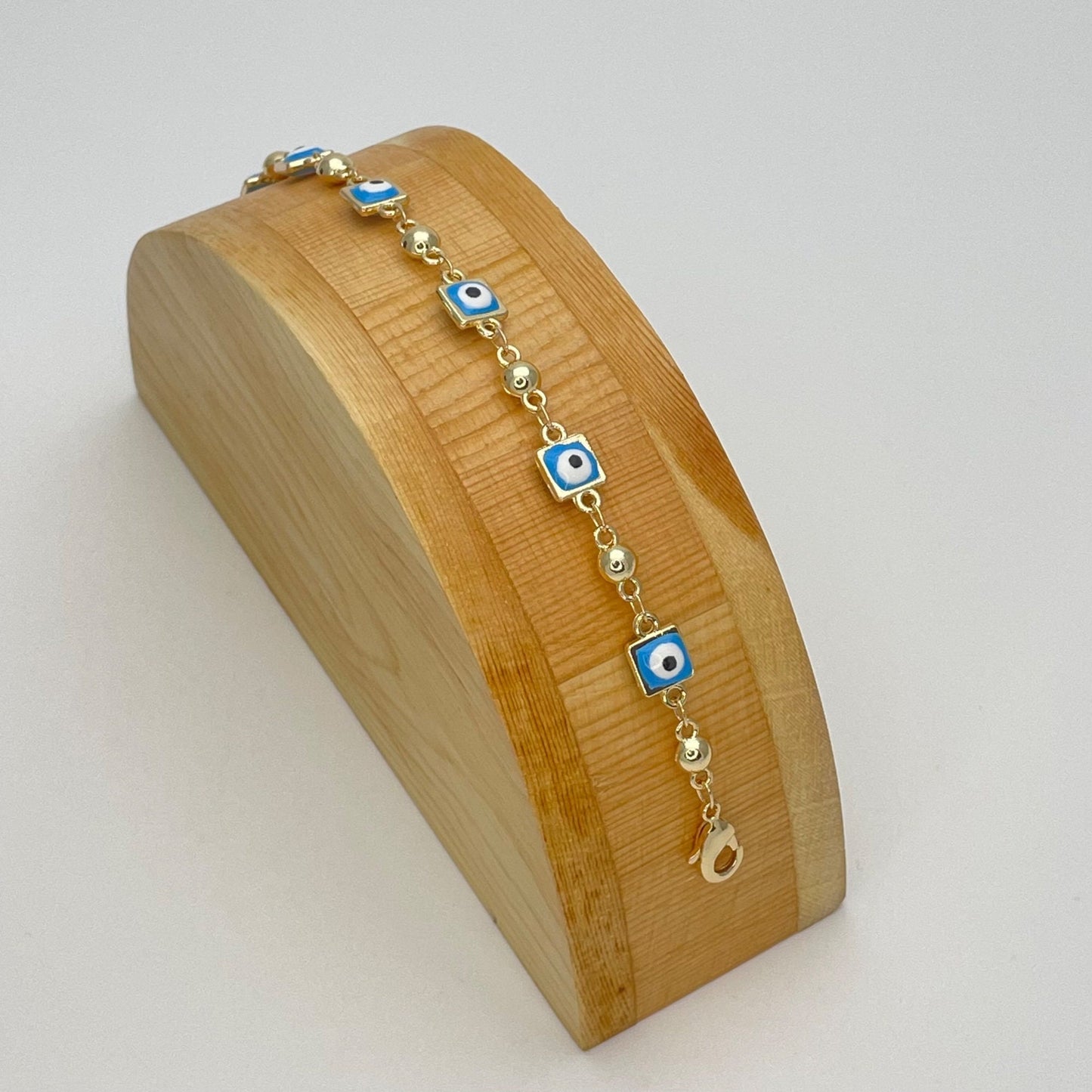 BABY BLUE & WHITE, Evil Eye Bracelet | Turkish Eye Gold Bracelet, Greek Eye Gold Bracelet | Gift for Her, Gold Bracelet 6.5” - 8”
