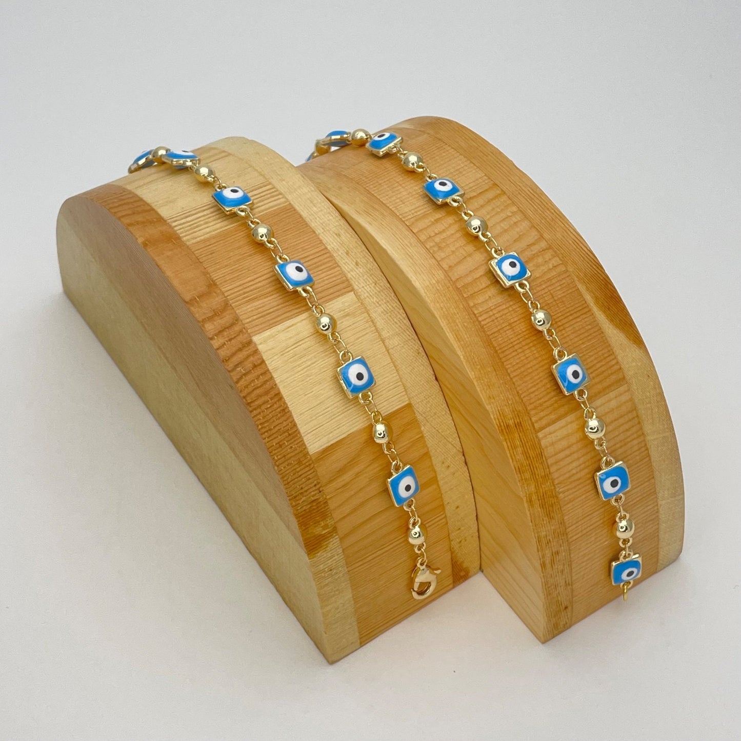 BABY BLUE & WHITE, Evil Eye Bracelet | Turkish Eye Gold Bracelet, Greek Eye Gold Bracelet | Gift for Her, Gold Bracelet 6.5” - 8”