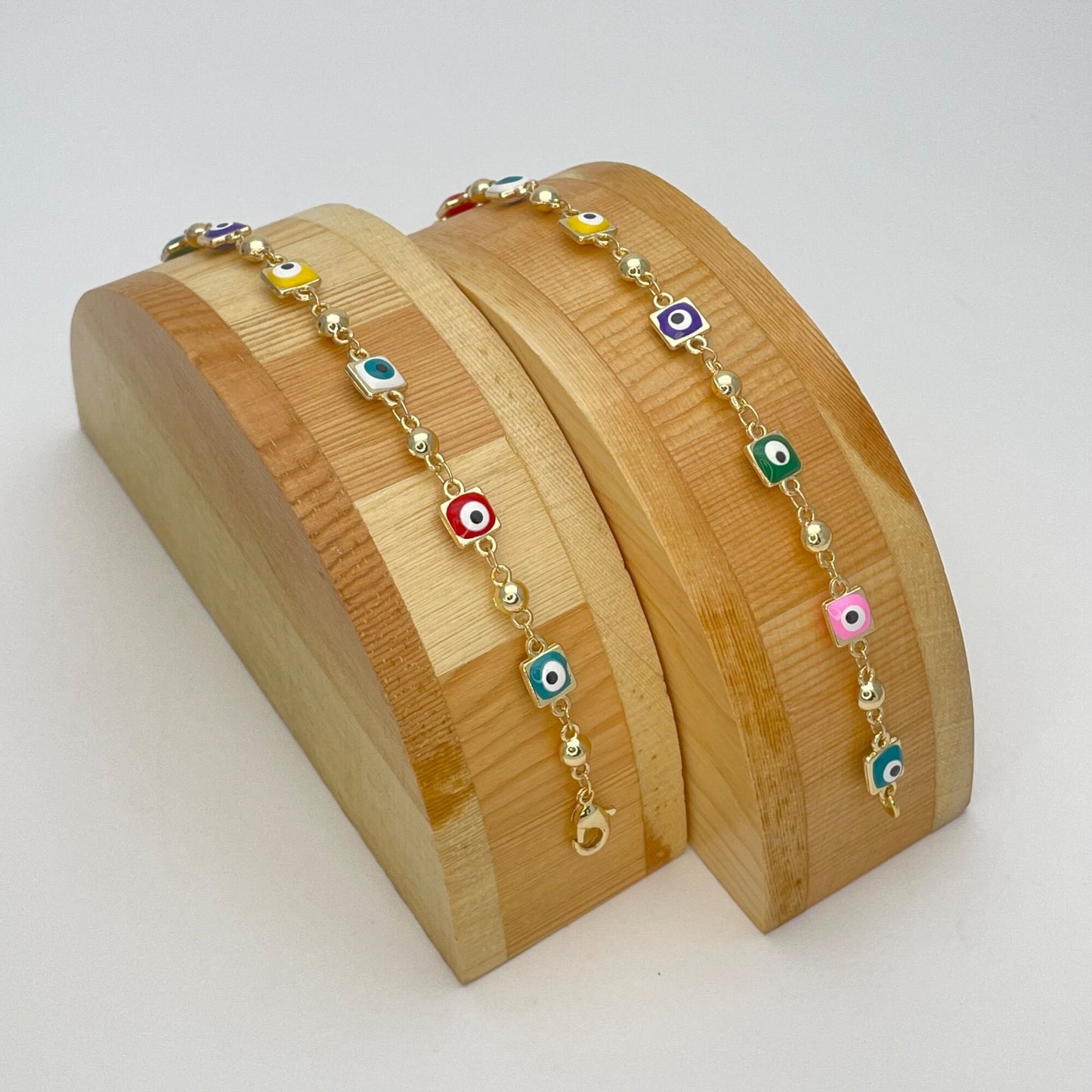 Multicolor Evil Eye Bracelet | Turkish Eye Gold Bracelet | Greek Eye Gold Bracelet | Evil Eye Charm | Gift for Her, Gold Bracelet 6.5” 8”