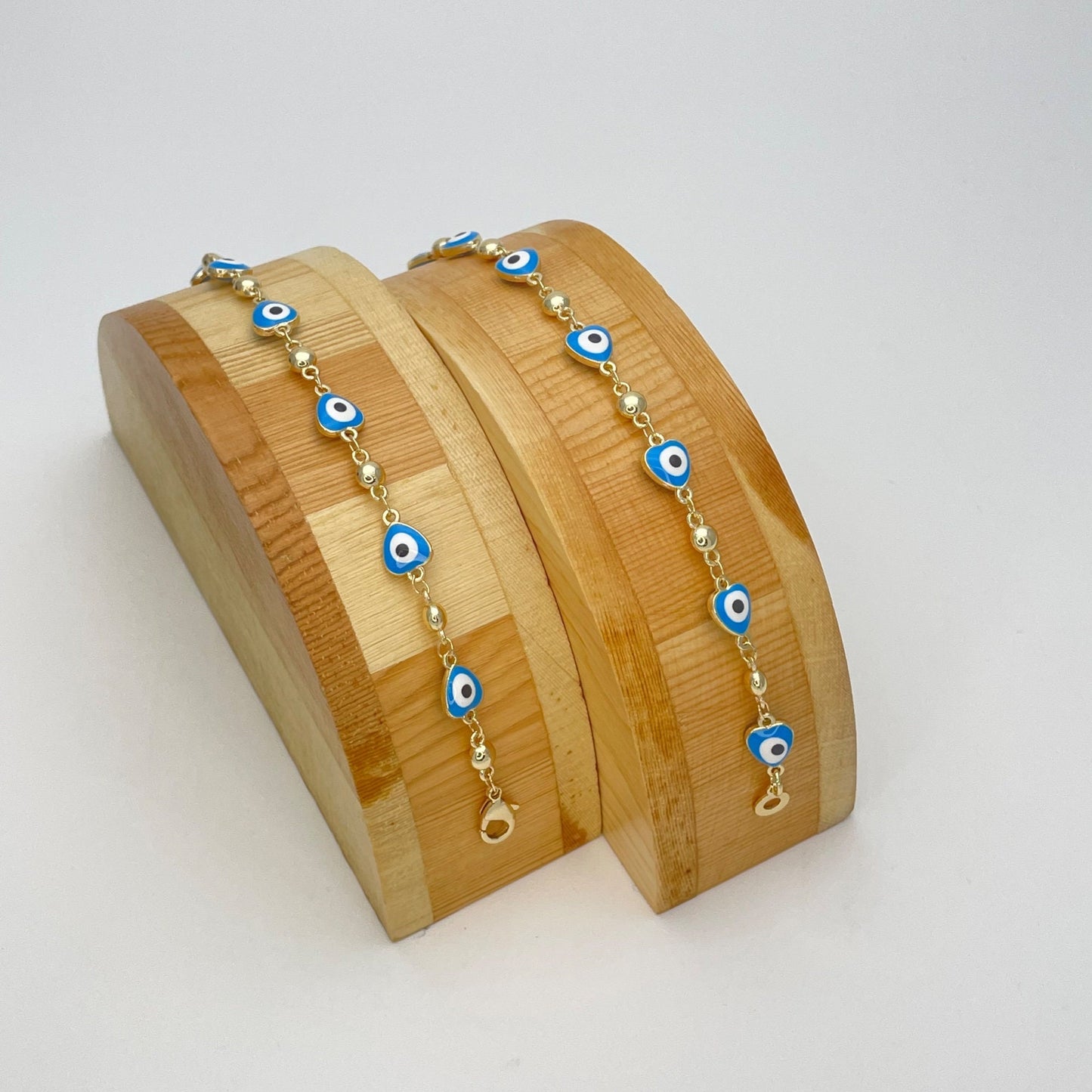 Baby Blue Evil Eye Bracelet | Turkish Eye Gold Bracelet | Greek Eye Gold Bracelet | Evil Eye Charm | Gift for Her, Gold Bracelet 6.5” 8”
