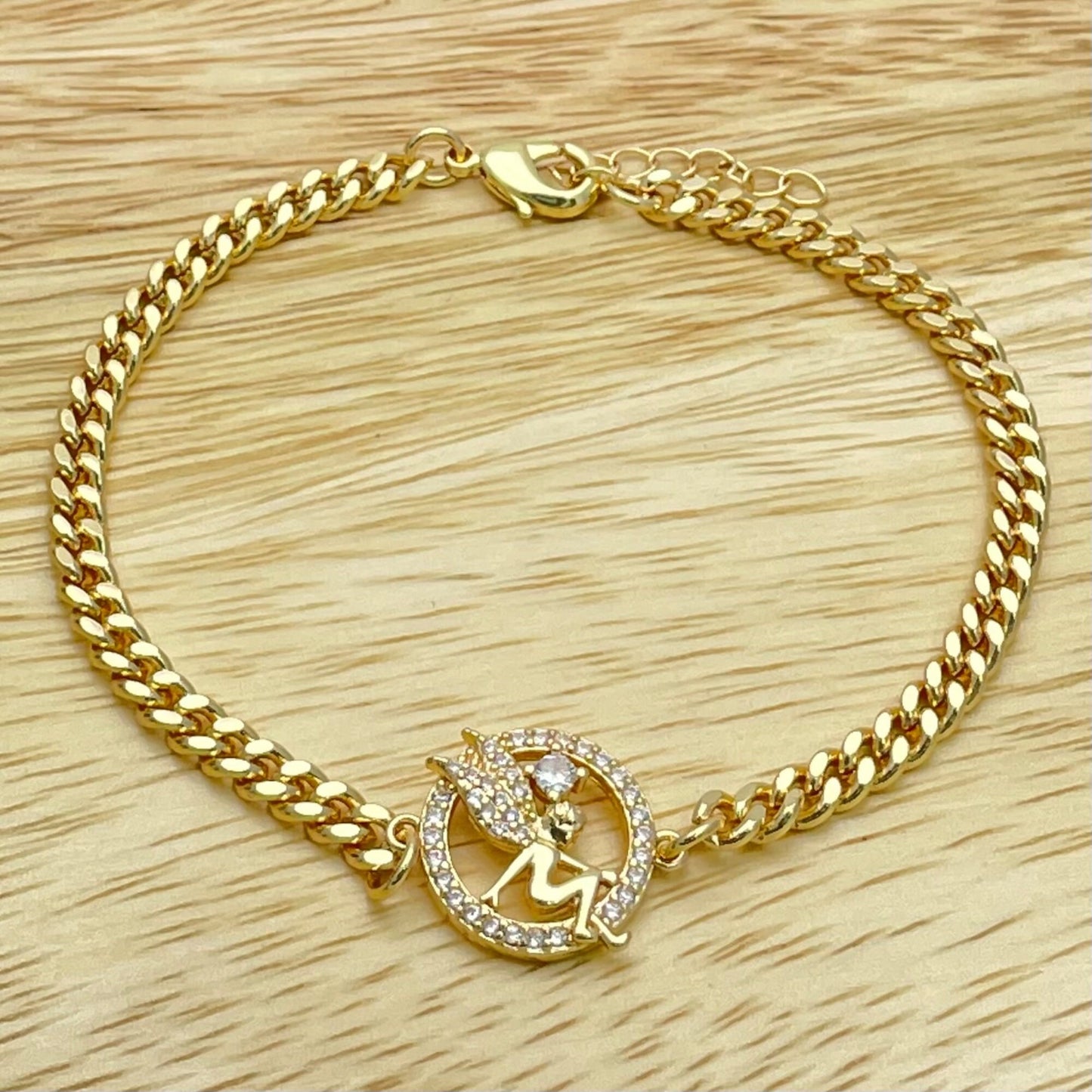 Gold Angel Chain Bracelet, Handmade Bracelet, Dainty Aura Angel Number Wing Pendant, Wholesale Gold Filled Jewelry Making, Gift for her