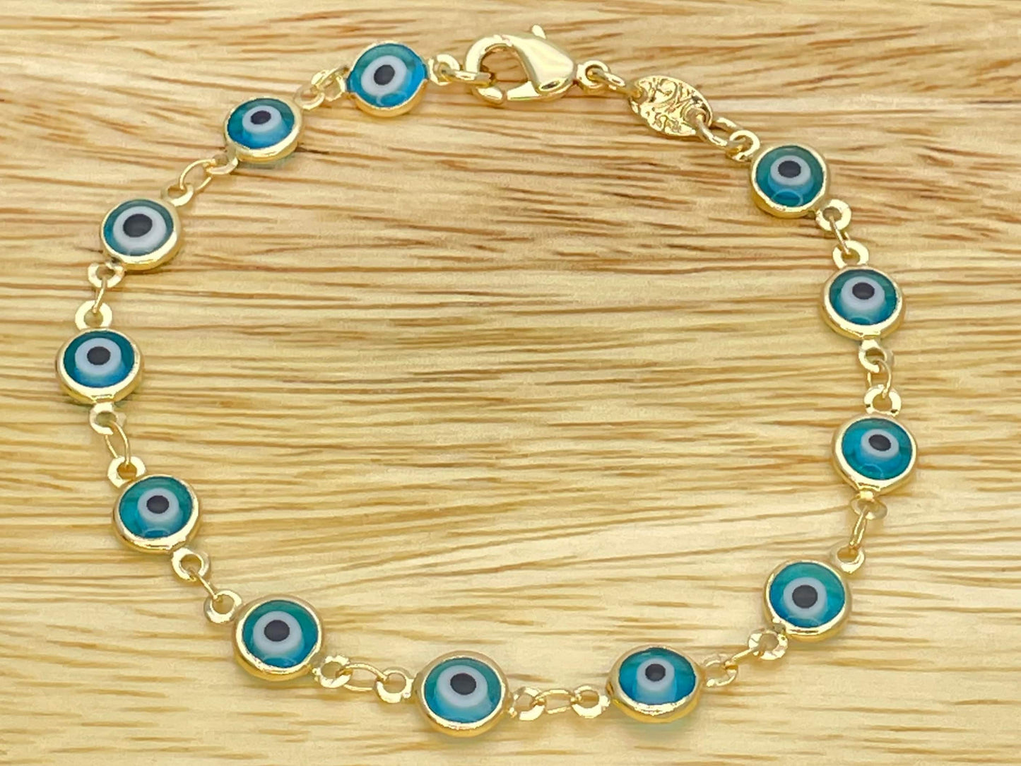 Evil Eye Bracelet Gold Bracelet, Minimalist Bracelet of Light Blue Evil Eye, It's a Dainty Lucky Amulet Bracelet | Gift for Her