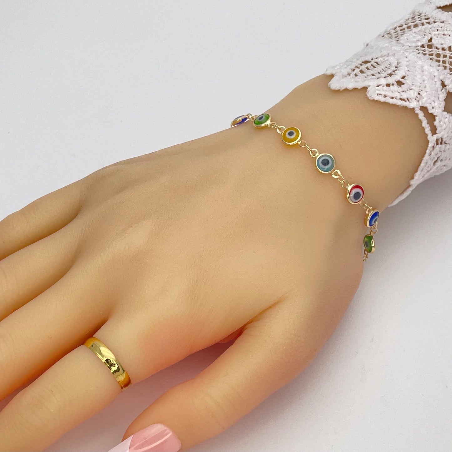 MULTICOLOR Evil Eye Gold Bracelet, Handmade Minimalist Evil Eye Bracelet, It's a Lucky Amulet Bracelet | Dainty Gold Filled | Gift for Her