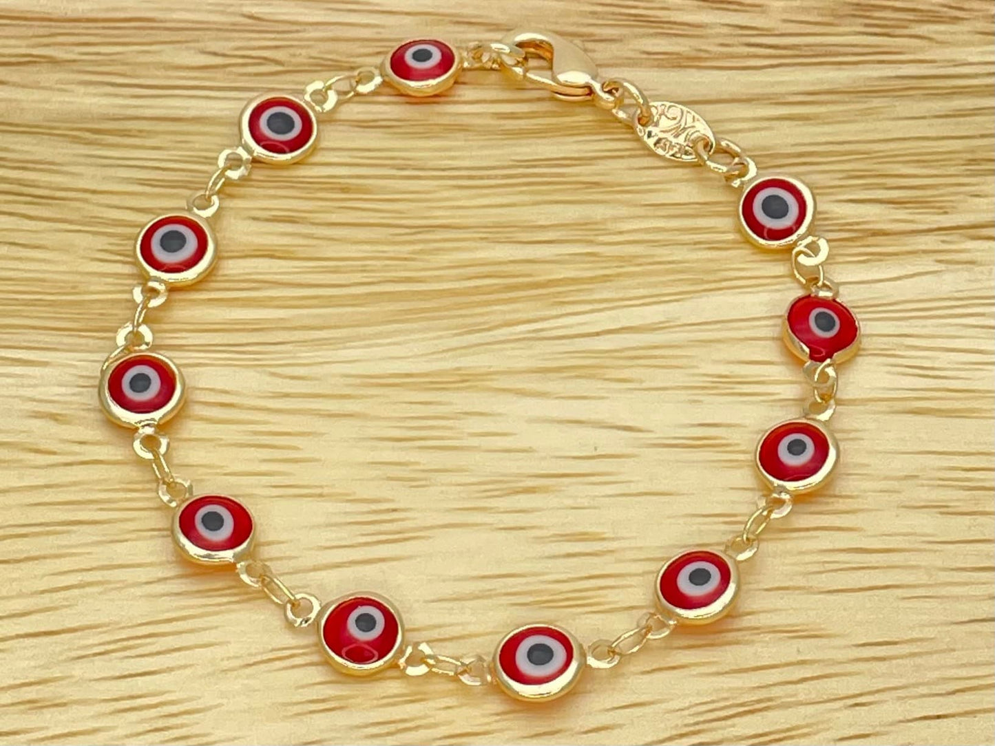 RED & WHITE Evil Eye Gold Bracelet, Handmade Minimalist Evil Eye Bracelet, It's a Lucky Amulet Bracelet | Dainty Gold Filled | Gift for Her