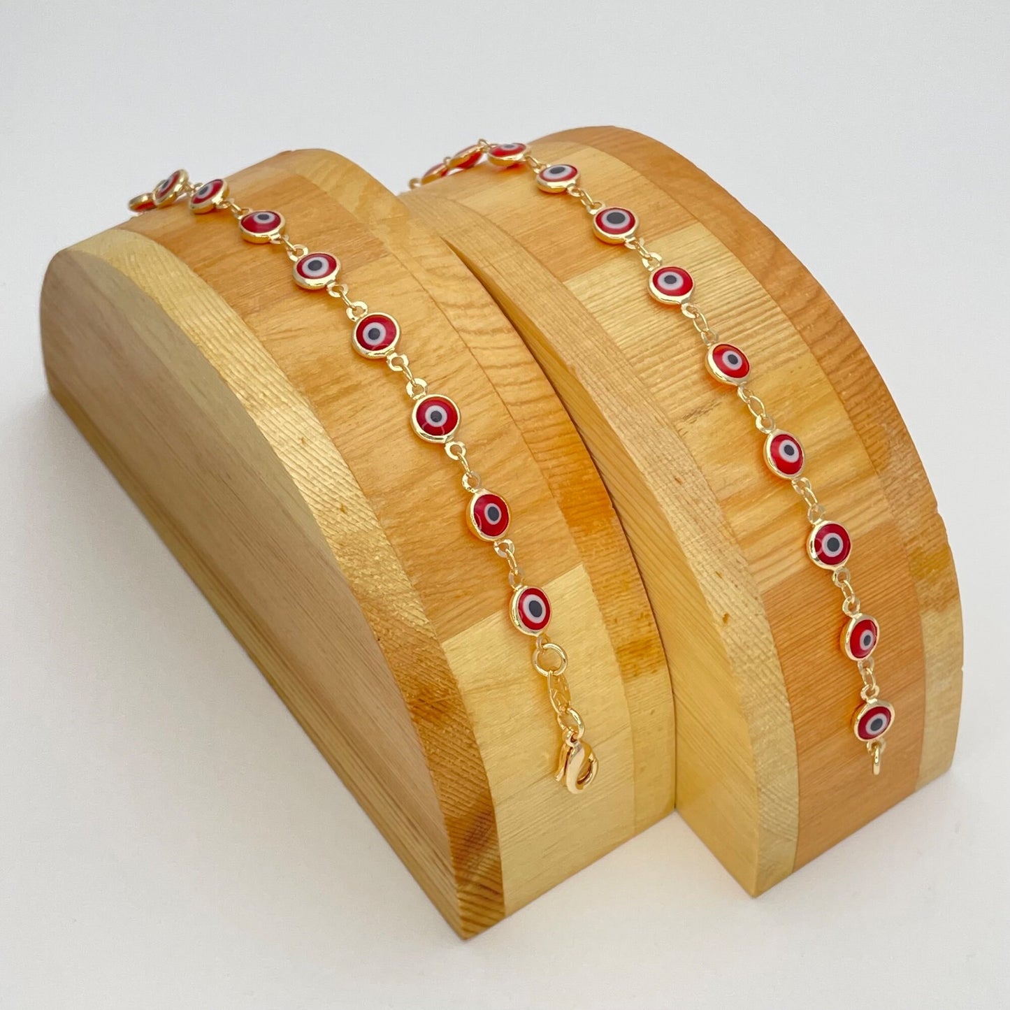 RED & WHITE Evil Eye Gold Bracelet, Handmade Minimalist Evil Eye Bracelet, It's a Lucky Amulet Bracelet | Dainty Gold Filled | Gift for Her