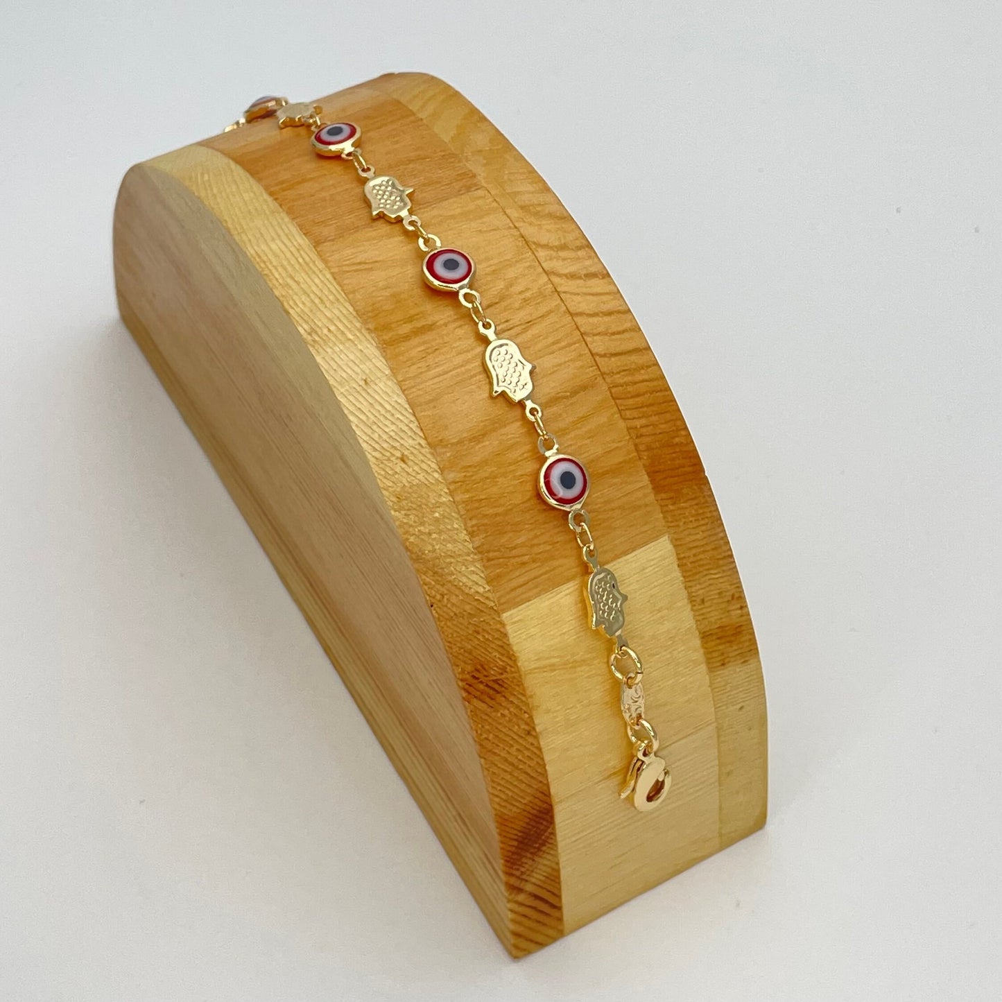 RED & WHITE Evil Eye HAMZA Gold Bracelet, HANDMADE Dainty Lucky Charm Bead Bracelet | Gift for Her | Gift for Mom | Gift for Best Friend