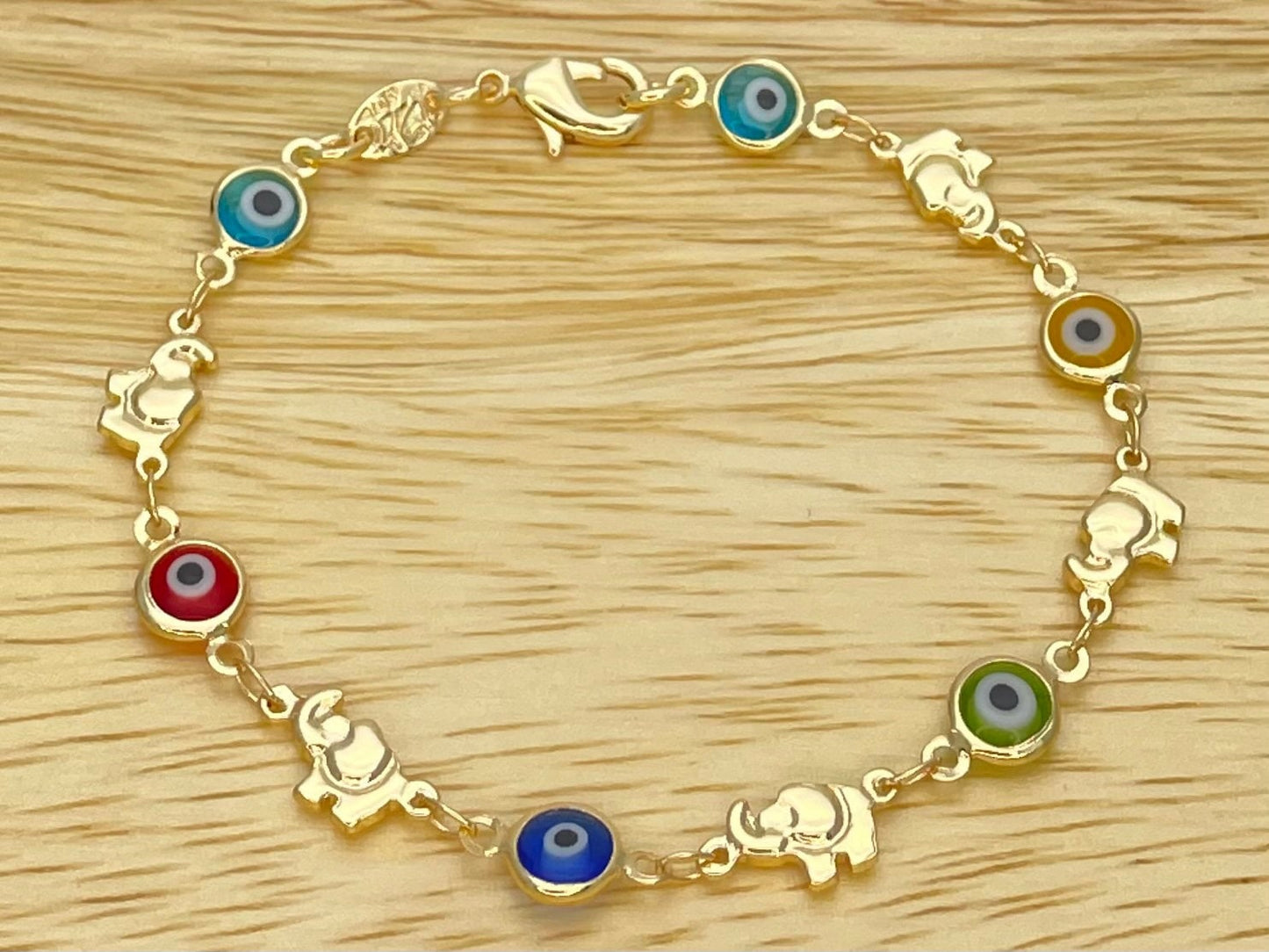 MULTICOLOR ELEPHANT Evil Eye Gold Bracelet, Minimalist handmade Minimalist Gold Jewelry a Dainty Evil Eye Bracelet, Gold Eye, Gift for Her
