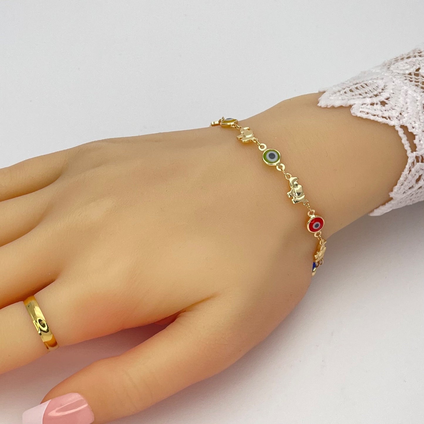 MULTICOLOR ELEPHANT Evil Eye Gold Bracelet, Minimalist handmade Minimalist Gold Jewelry a Dainty Evil Eye Bracelet, Gold Eye, Gift for Her