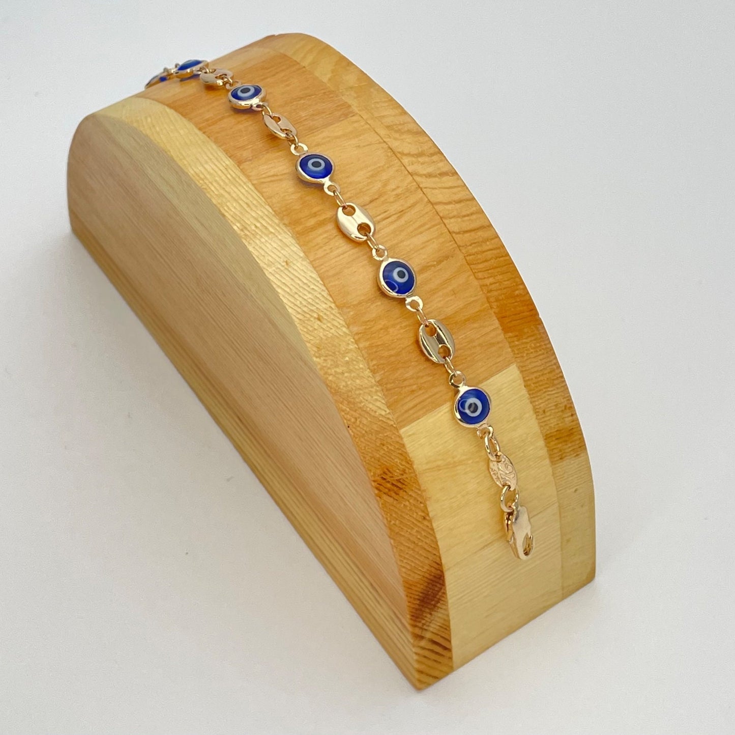 BLUE & WHITE MARINER Chain Evil Eye Gold Bracelet, Minimalist Handmade Gold Bracelet, Dainty Evil Eye Bead Bracelet, Gift for Her