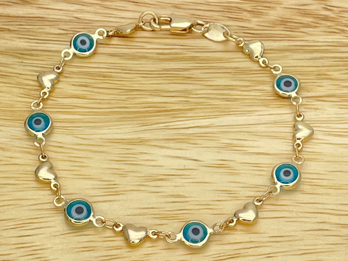 BLUE & WHITE Evil Eye HEART Bracelet Gold Bracelet, Minimalist Handmade Bracelet of Evil Eye, Dainty Bracelet, Gold Filled, Gift for Her