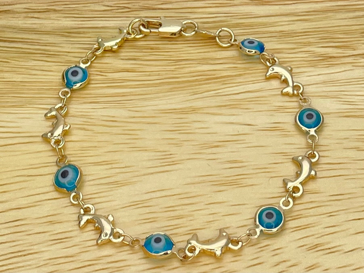 BLUE & WHITE Evil Eye DOLPHIN Bracelet Gold Bracelet, Minimalist handmade Bracelet of Evil Eye, Dainty Bracelet, Gold Filled, Gift for Her