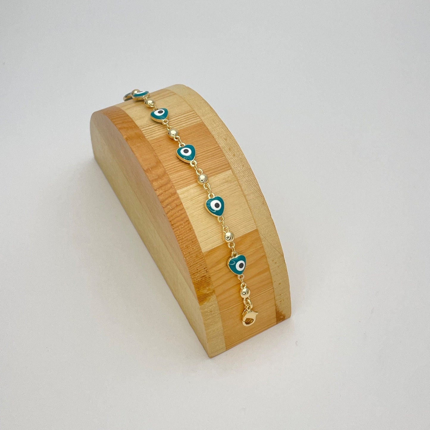GREEN & WHITE Evil Eye Bracelet | Turkish Eye Gold Bracelet | Greek Eye Gold Bracelet, Evil Eye Charm | Gift for Her, Gold Bracelet 6.5 8