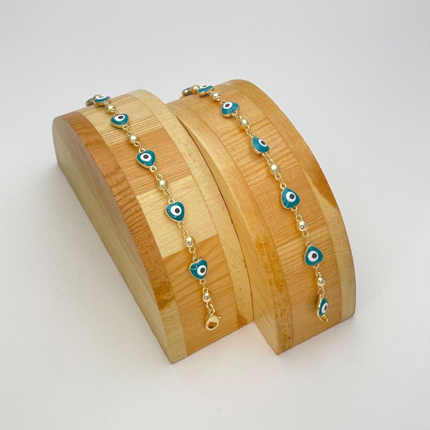 GREEN & WHITE Evil Eye Bracelet | Turkish Eye Gold Bracelet | Greek Eye Gold Bracelet, Evil Eye Charm | Gift for Her, Gold Bracelet 6.5 8