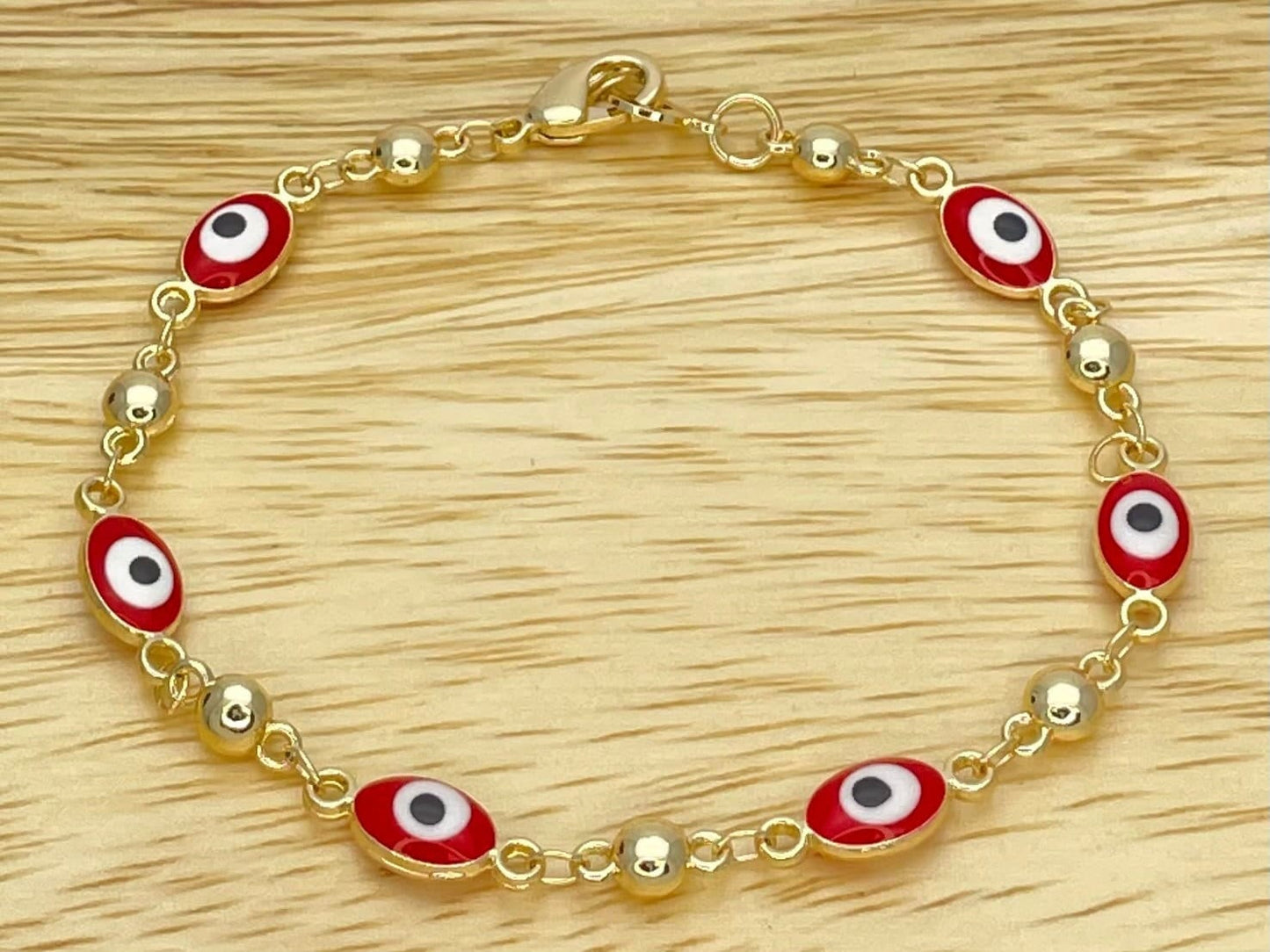 RED & WHITE Evil Eye Bracelet Gold Bracelet, Minimalist Bracelet of Light Blue Evil Eye, Dainty Lucky Bracelet, Gold Filled, Gift for Her