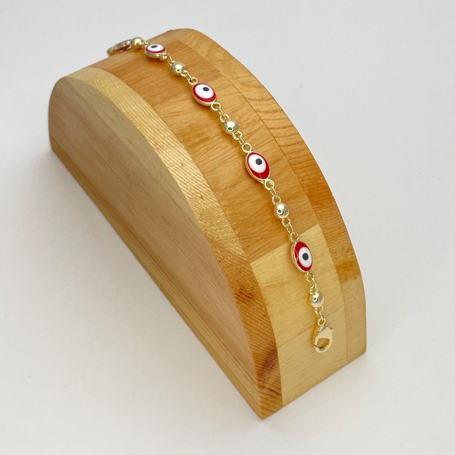 RED & WHITE Evil Eye Bracelet Gold Bracelet, Minimalist Bracelet of Light Blue Evil Eye, Dainty Lucky Bracelet, Gold Filled, Gift for Her