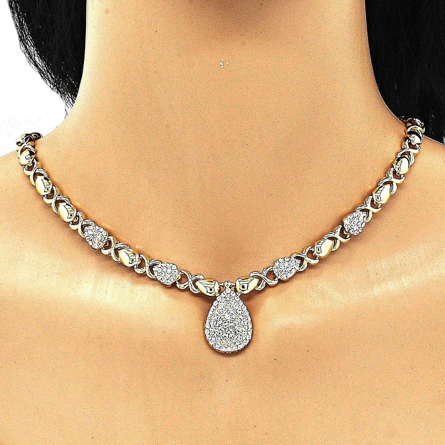 Gold Jewelry Set HUGS KISSES Gold Necklace 18K Gold Filled Over Jewelry Set XOXO Necklace Set Heart Jewelry Set Gift For Her and Gift Mom
