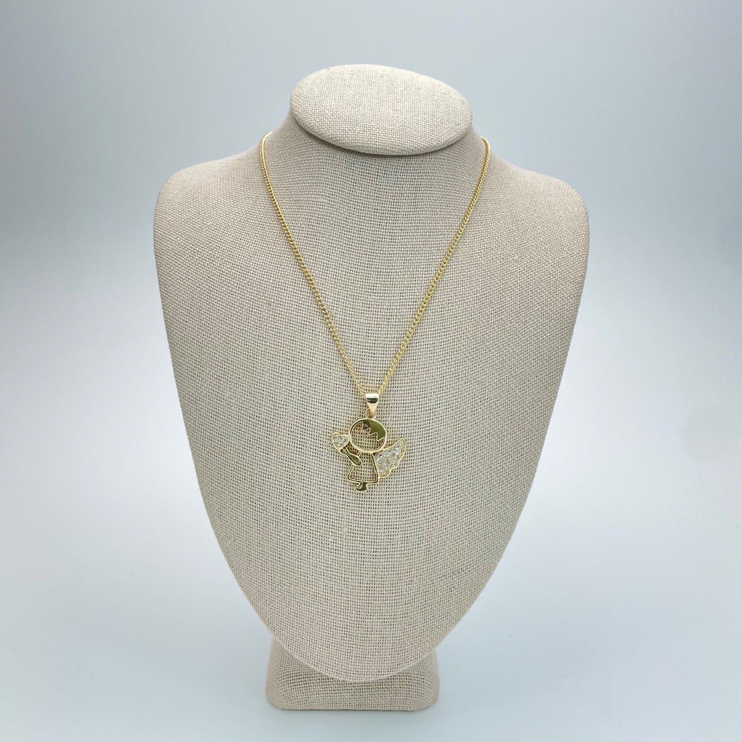 Handmade Gold Angel Chain Necklace | Dainty Angel Pendant With Zirconia on Wing and Chain Gold Filled Jewelry Making Wholesale, Gift for her