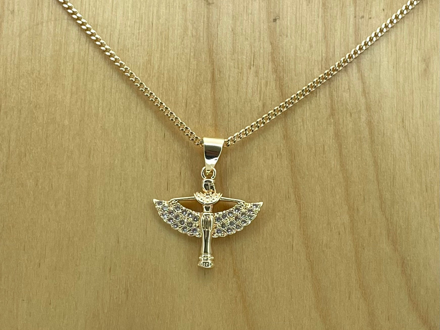 Handmade Gold Angel Chain Necklace Dainty Angel Pendant With All Zirconia Wing and Chain Gold Filled Making Wholesale, Gift for her or him
