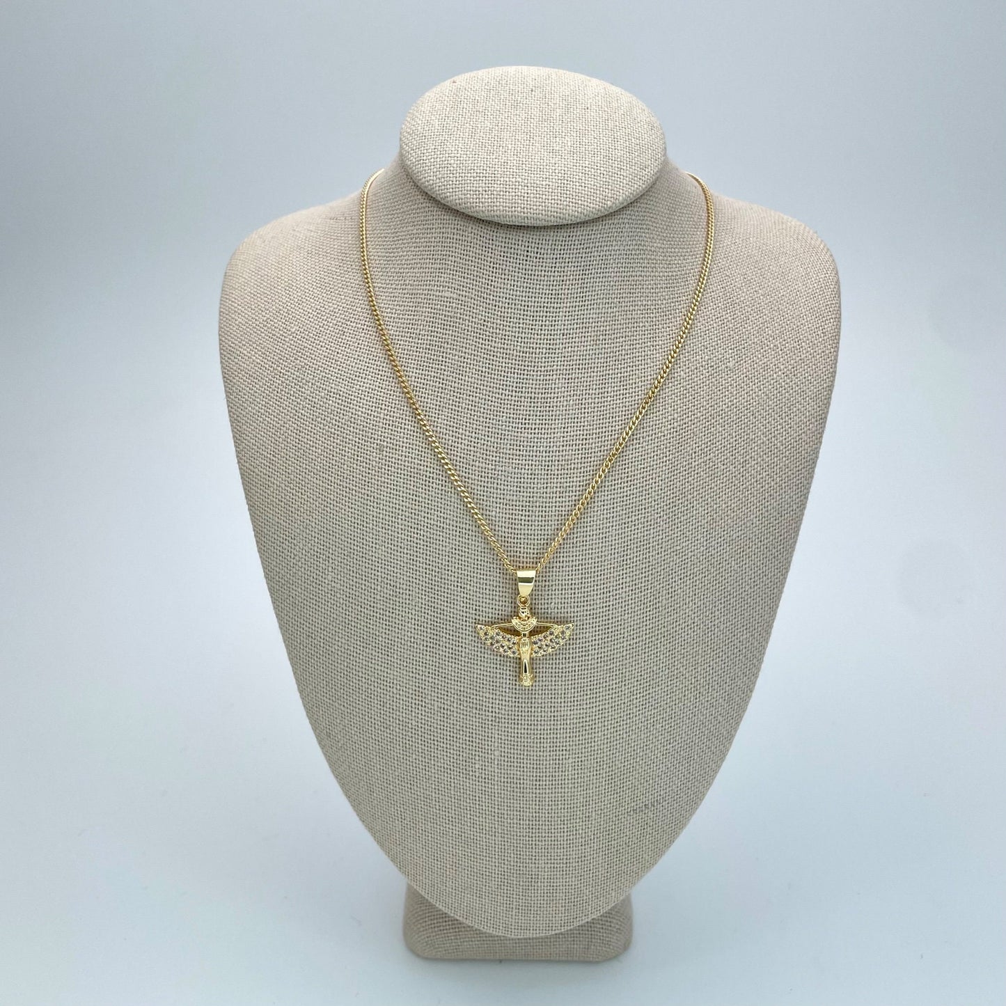 Handmade Gold Angel Chain Necklace Dainty Angel Pendant With All Zirconia Wing and Chain Gold Filled Making Wholesale, Gift for her or him