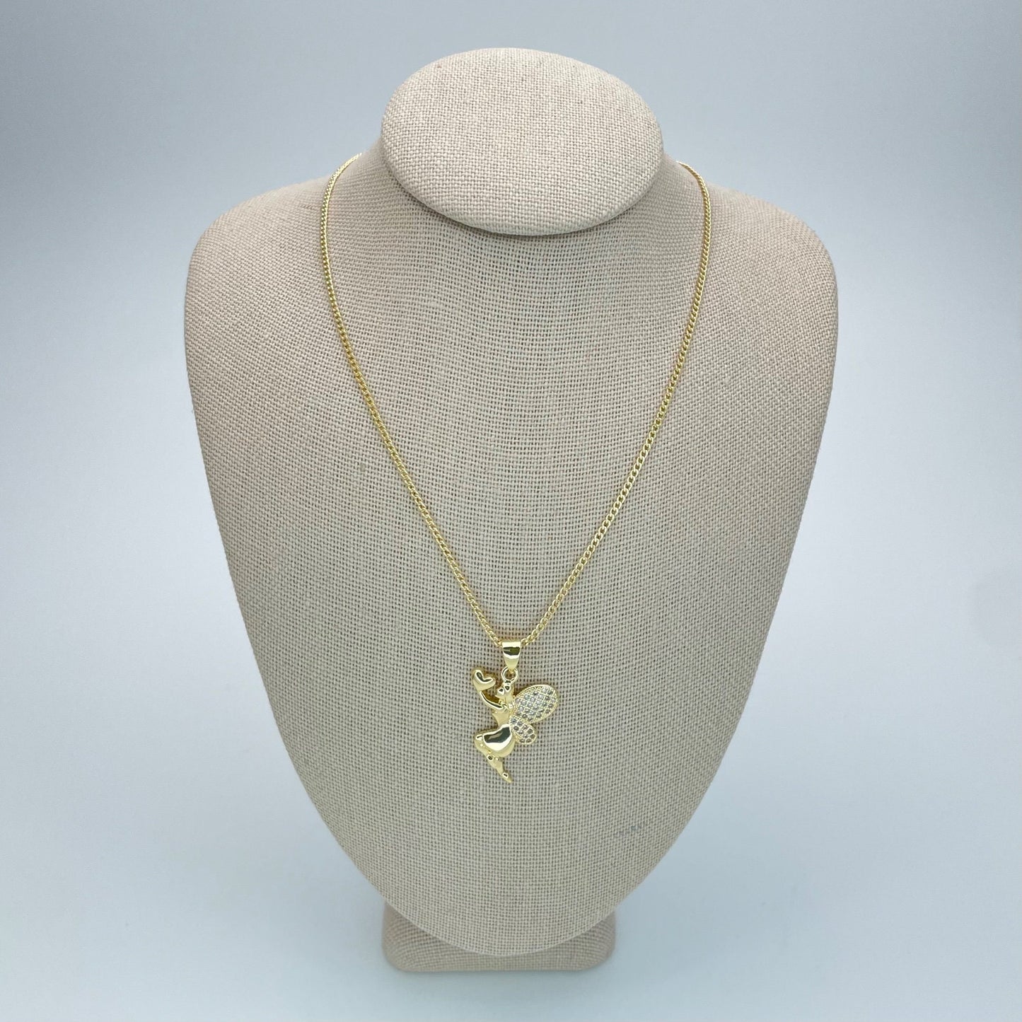 Handmade Gold Loving Angel Girl Chain Necklace Dainty Angel Pendant With All Zirconia Wing and Gold Chain Making Wholesale, Gift for her
